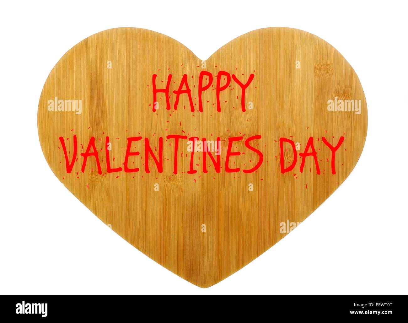 Happy Valentines Day Nachricht auf ein Herz aus Holz in roter Schrift Stockfoto