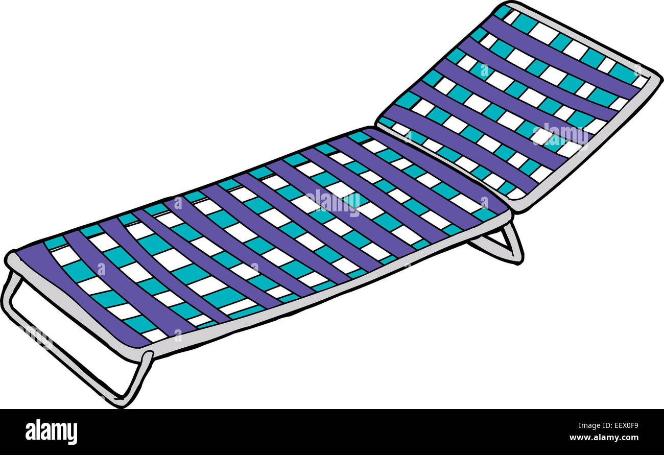 Blau gestreiften Liegestuhl Cartoon auf weißem Hintergrund Stockfotografie  - Alamy