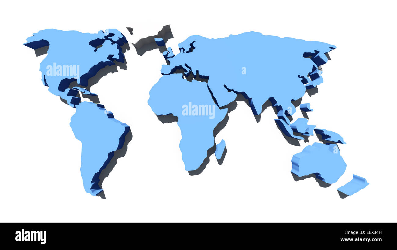 Karte von der Welt isoliert auf weißem Hintergrund Stockfoto