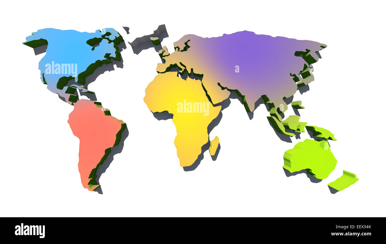 Karte von der Welt isoliert auf weißem Hintergrund Stockfoto