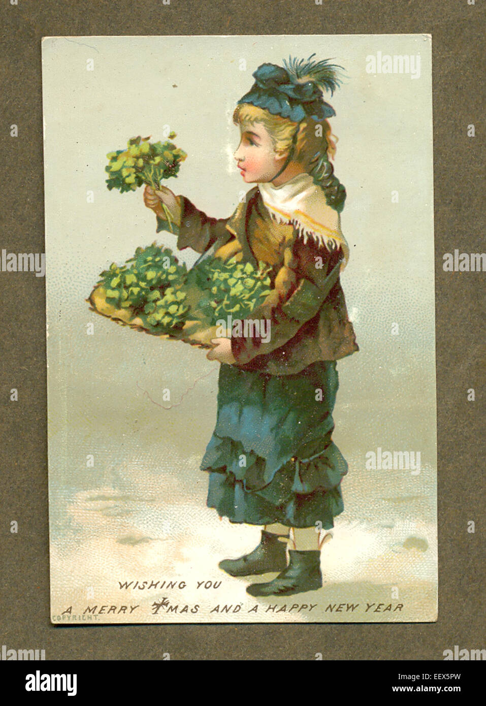 Viktorianische Weihnachtskarte Kind Brunnenkresse Straße Verkäufer Stockfoto
