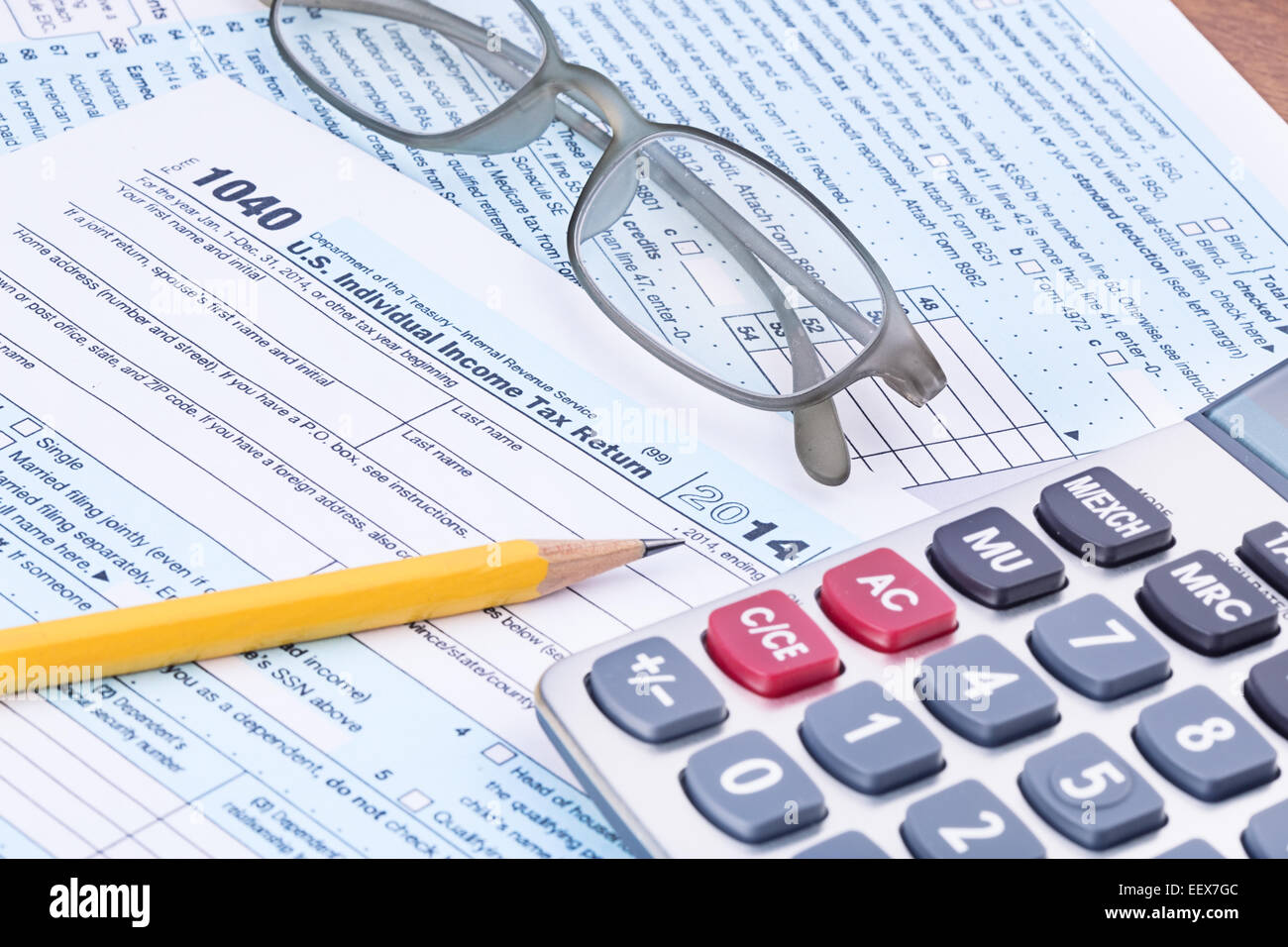 Federal Income Tax Form 1040 für das Jahr 2014 Stockfoto