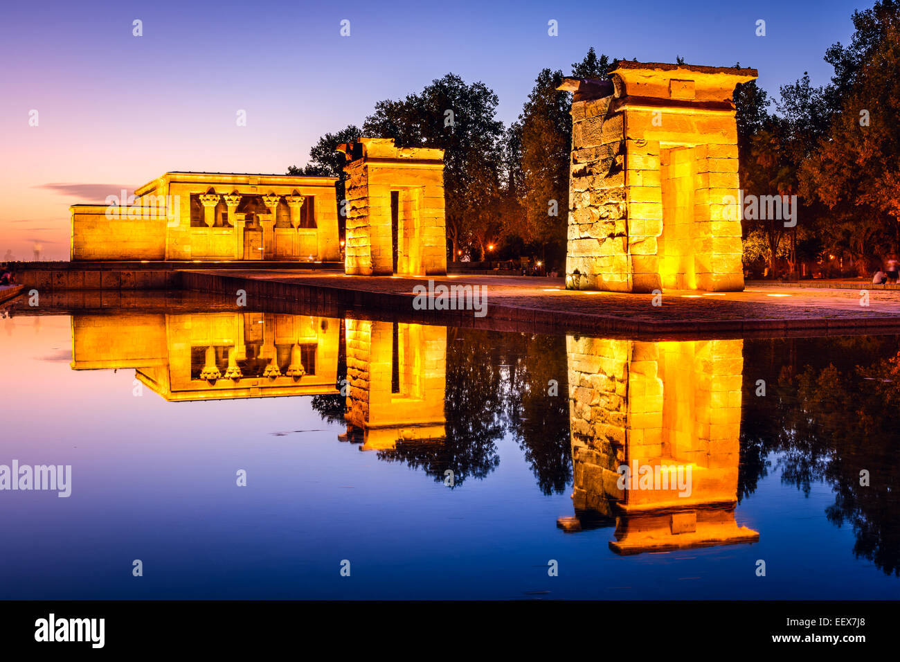 Madrid, Spanien an die ägyptische Ruinen der Tempel von Debod. Stockfoto