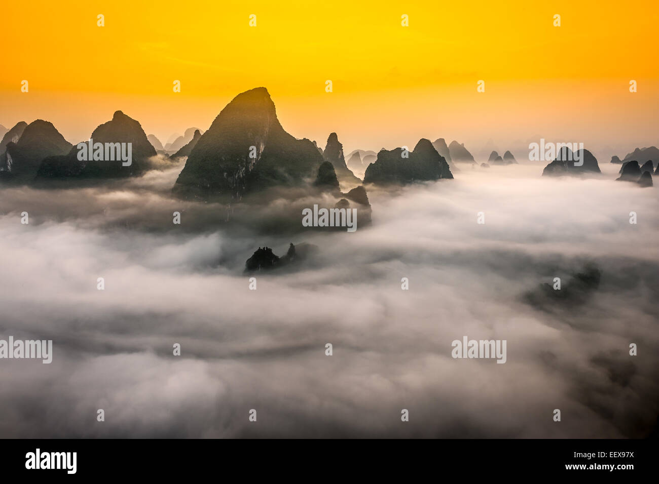Karstberge von Xingping, Guilin, China. Stockfoto