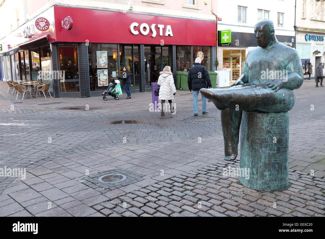 der Strumpf Mann eine Statue in Loughborough Stadtzentrum Stockfoto