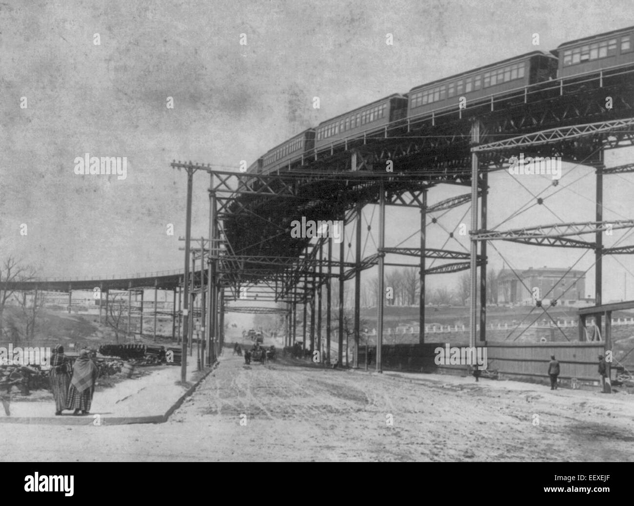 Erhöhte Eisenbahnen in New York City: 110th Street, ca. 1896 Stockfoto