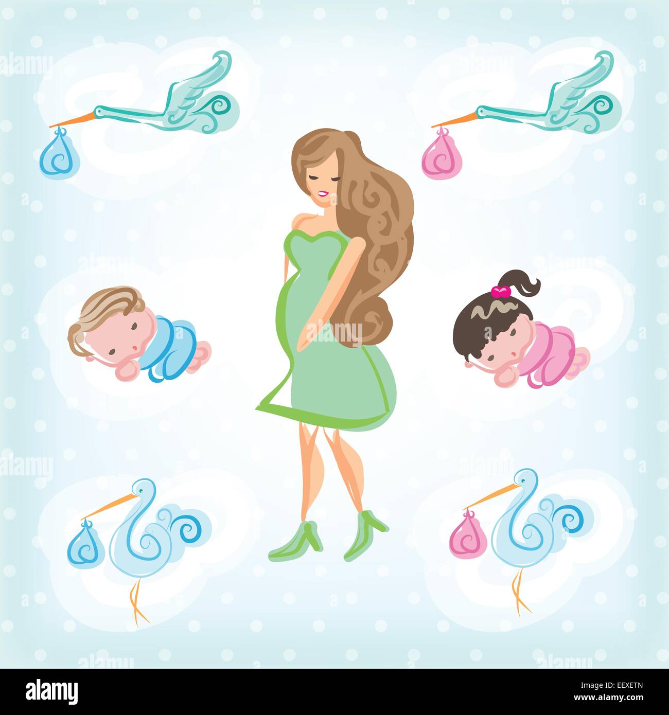 Störche und Babys Stockfoto