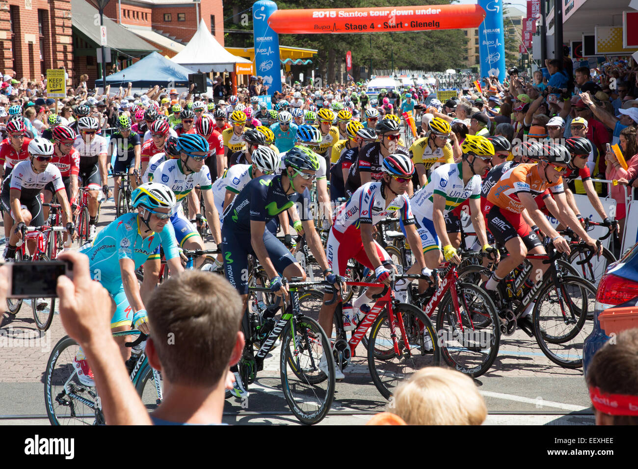 Adelaide, Australien. 23. Januar 2015. Fahrer fahren von Glenelg für Stufe 4 der 2015 Tour Down Under. Steele Von Hoff von UNISA-Australien-Team. Stockfoto