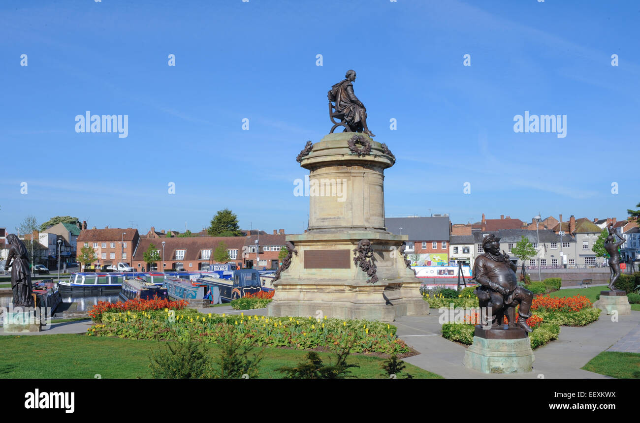 Sir Ronald Gower Denkmal für William Shakespeare, Bancroft Gärten am Fluss Avon in Stratford-upon-Avon, England, Vereinigtes Königreich Stockfoto