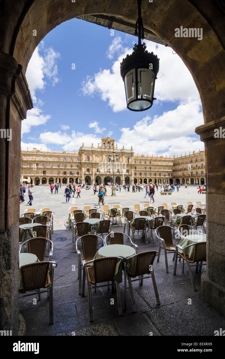 Gerahmte Blick auf den barocken Stil Plaza Mayor, Salamanca, Spanien Stockfoto