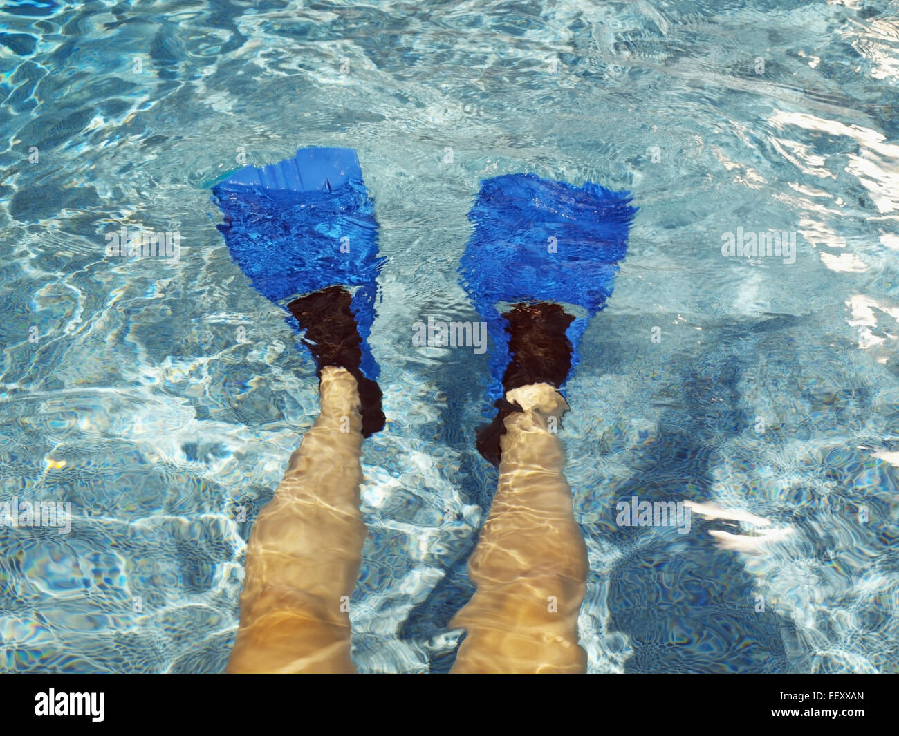 Beine mit flossen in einem pool Stockfoto