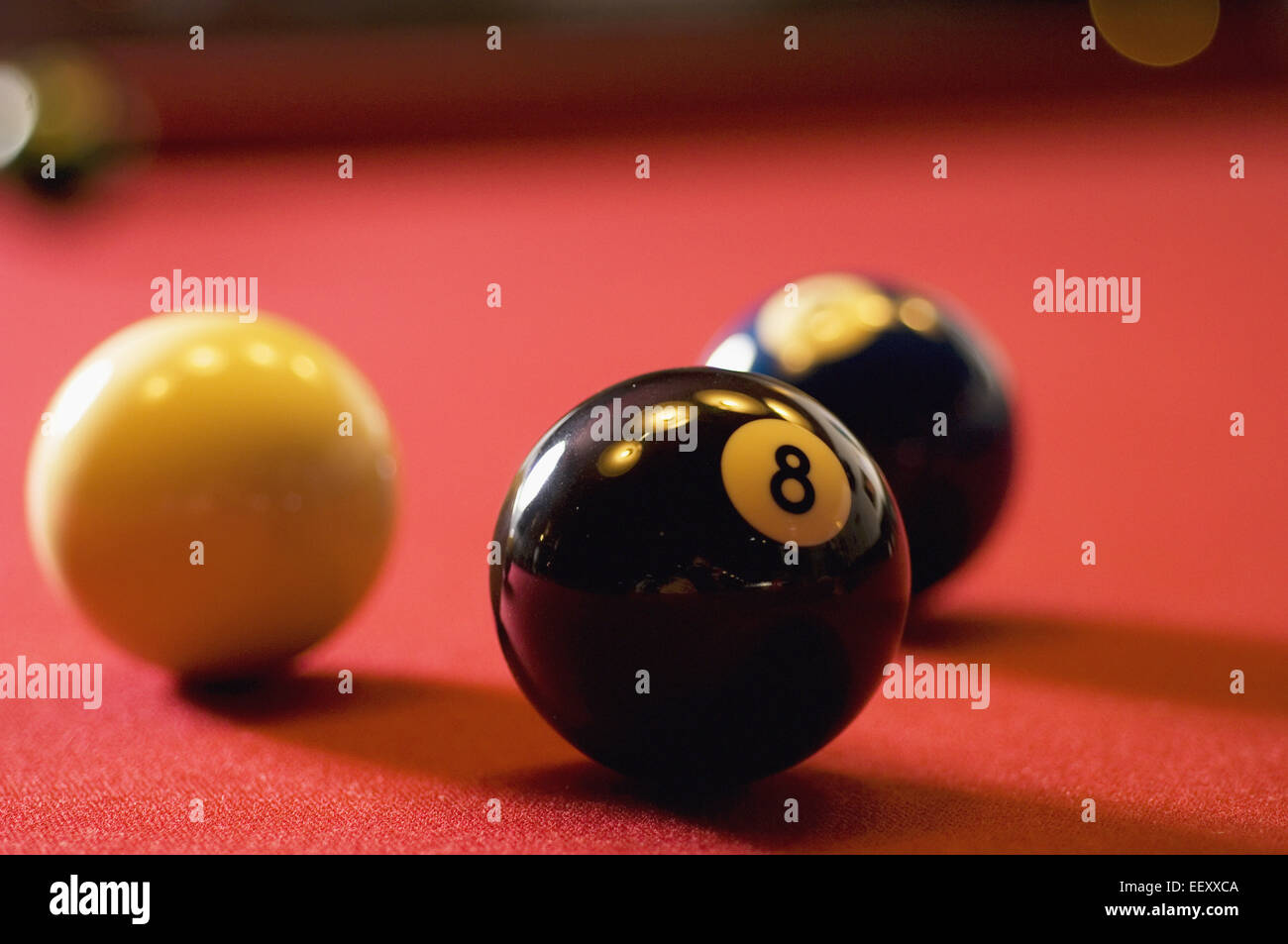 Billardkugeln und Eight Ball Stockfoto