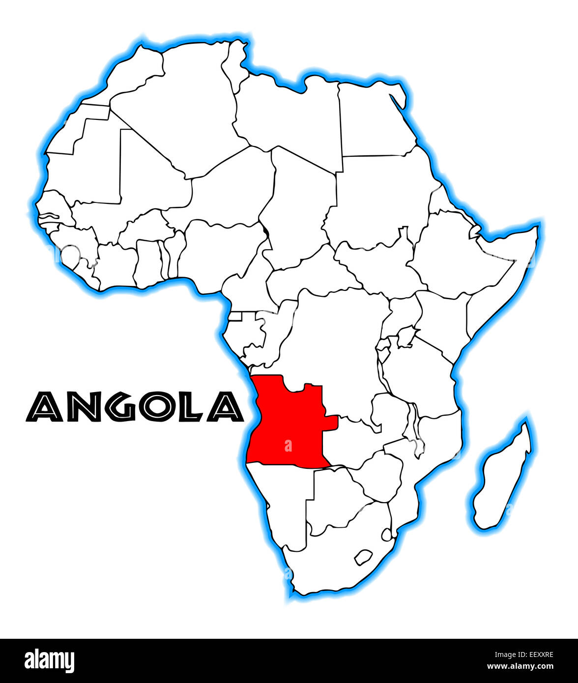 Angola-Gliederung-Einschub in einer Karte von Afrika über einen weißen