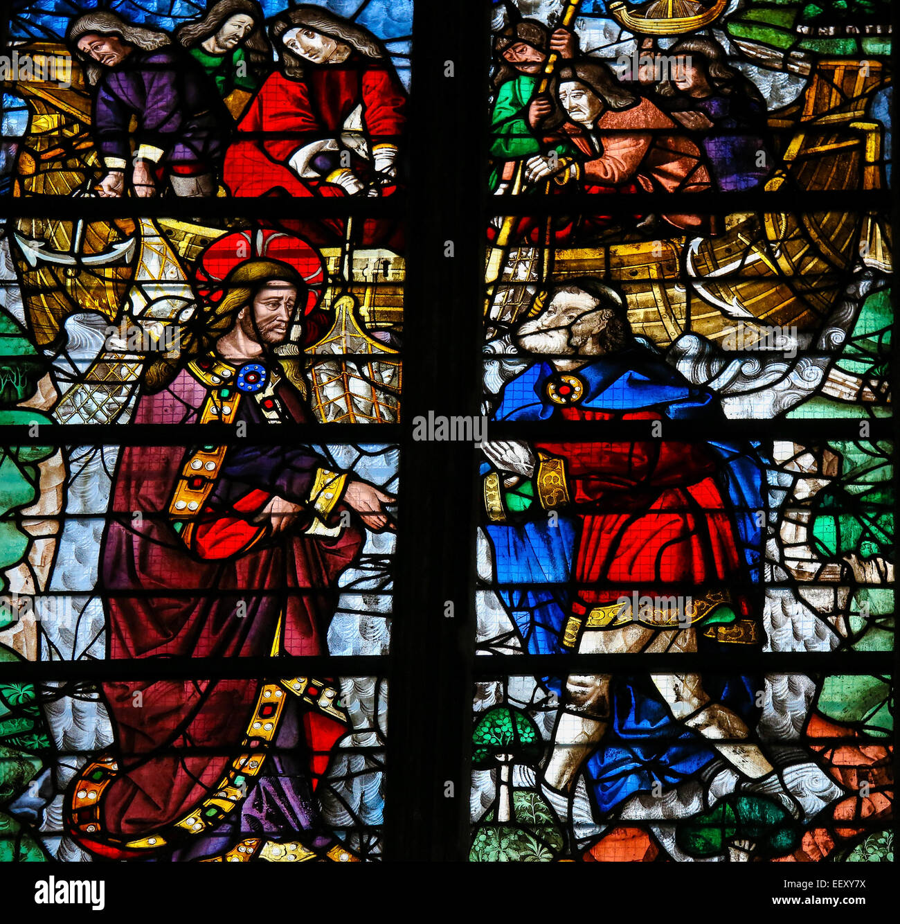 Glasmalerei-Fenster Darstellung Jesus Simon Petrus (St. Peter) ein  "Menschenfischer" in der Kathedrale von Rouen zu fordern Stockfotografie -  Alamy