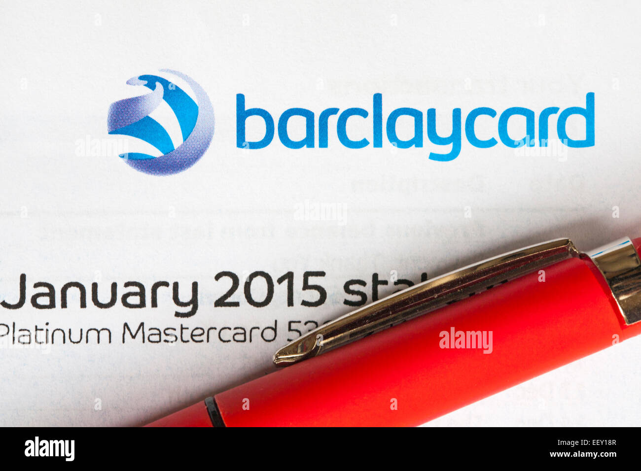 Nach Weihnachten verbringen die Barclaycard Januar 2015 Erklärung ankommt - Mastercard Platinum Stockfoto