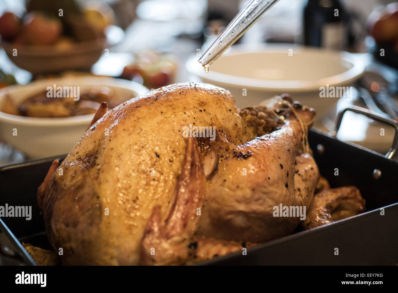 Nahaufnahme von gebackenen Thanksgiving-Truthahn Stockfoto