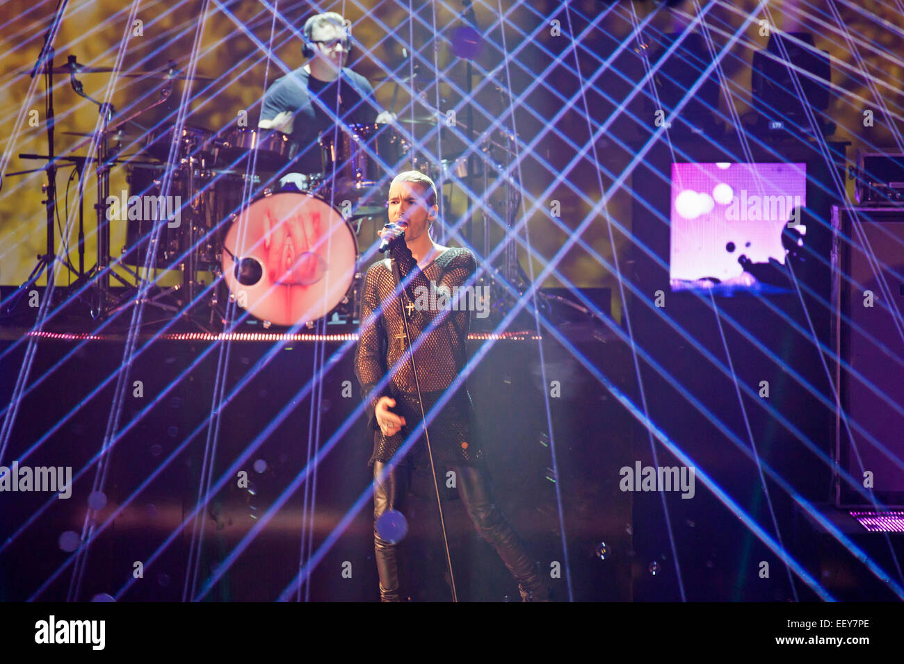 Deutschrock-Band Tokio Hotel, während das deutsche TV Show ZDF Wetten dass. in Erfurt, Thüringen, Deutschland, Europa Stockfoto