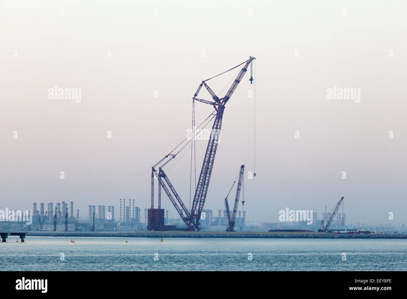 Kran am Persischen Golf-Küste in Dubai, Vereinigte Arabische Emirate Stockfoto