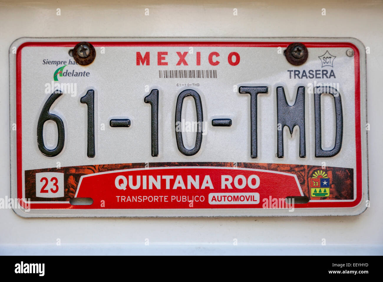 Kfz Kennzeichen, Bundesstaat Quintana Roo, Mexiko. Stockfoto