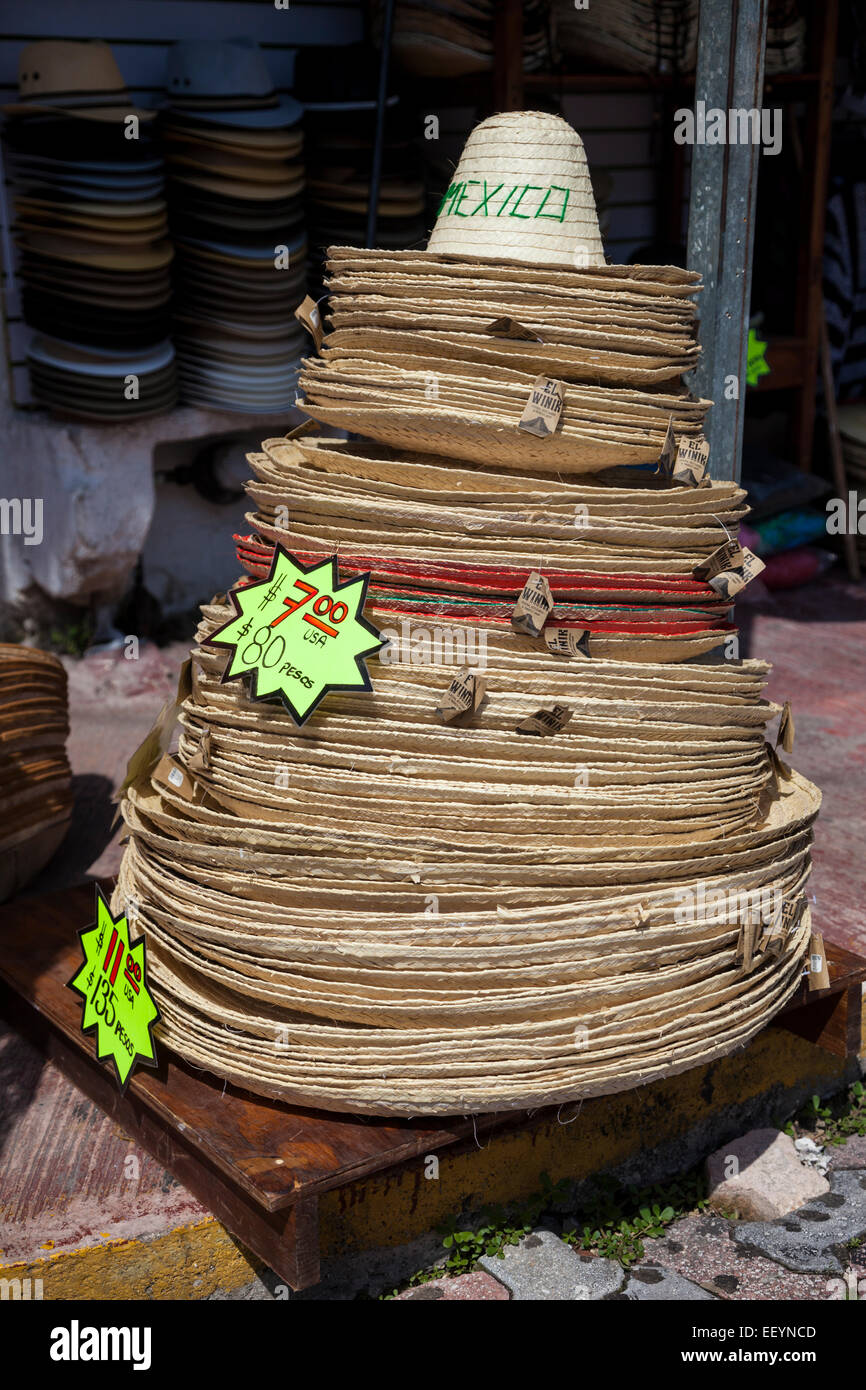 Souvenir Shop Verkauf Hüte. Playa del Carmen, Riviera Maya, Yucatan, Mexiko. Stockfoto