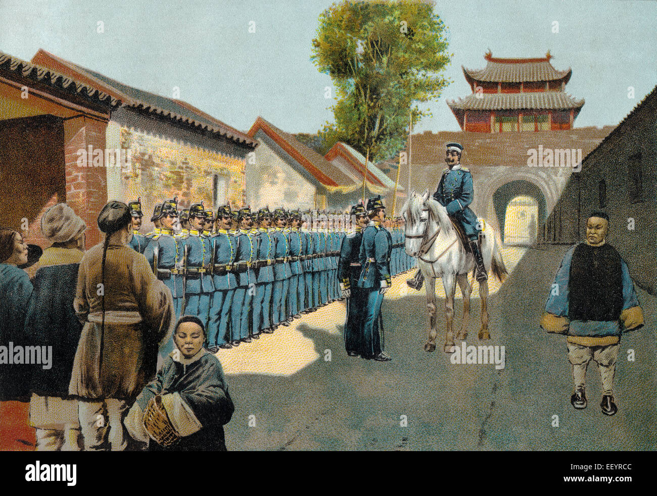 Deutsche Truppen der Marine Infanterie von Tsingtau in China, um 1900, Stockfoto