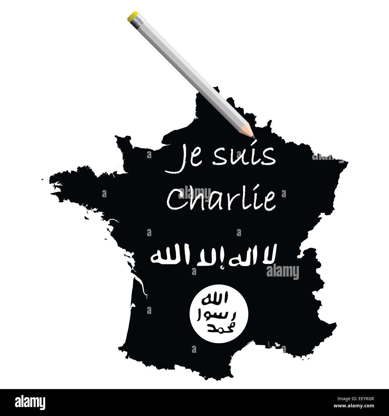 Karte der französischen Republik bedeckt mit der Flagge der extremistischen islamischen Staat Stockfoto