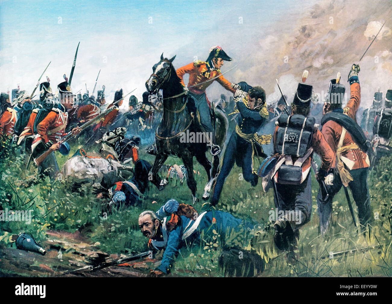 Colonel Hugh Halkett und Deutsch Landwehr-Bataillon Osnabrück Erfassung General Cambronne, Schlacht bei Waterloo, 18. Juni 1815, Stockfoto