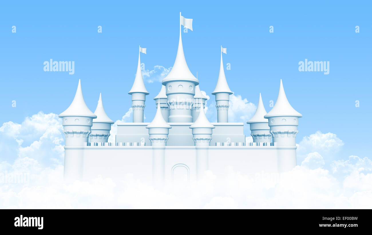 Das Schloss im Himmel von Wolken umgeben Stockfoto