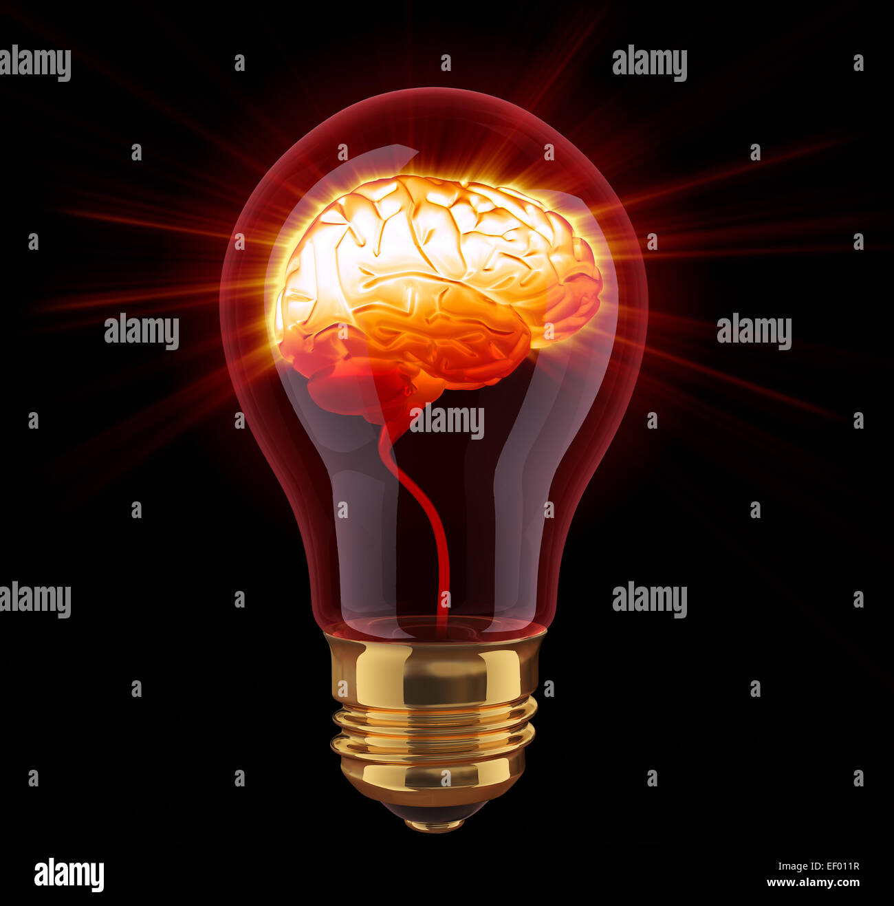 Glühbirne mit leuchtenden Gehirn innerhalb Stockfoto