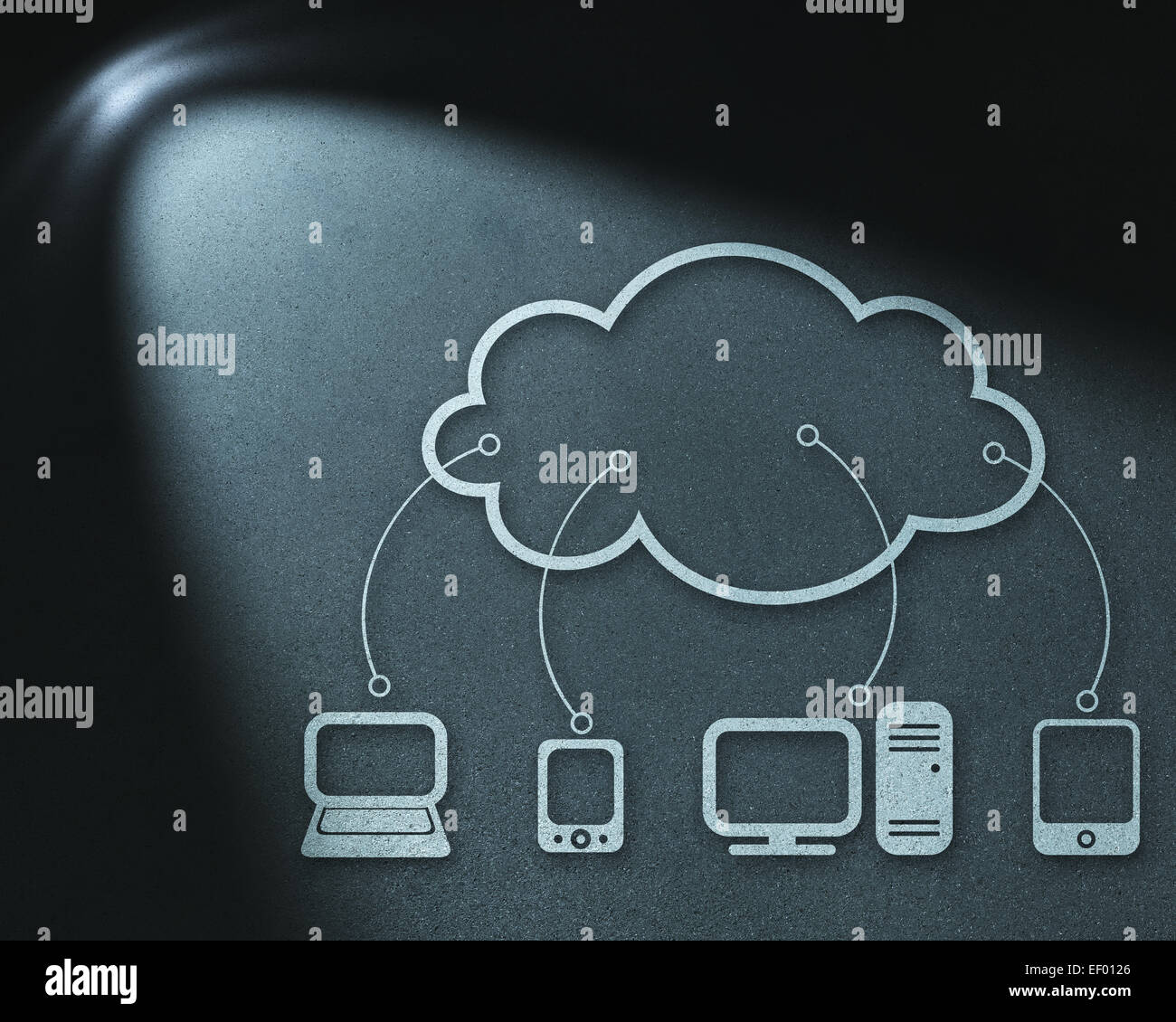 Cloud-Computing-Zeichnung in Lichtfleck Stockfoto