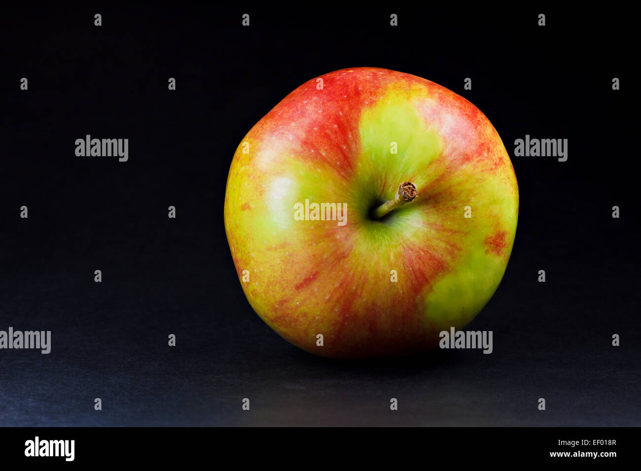 Ein Apfel auf schwarzem Hintergrund. Stockfoto