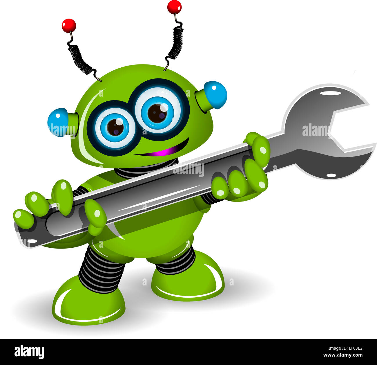 Abbildung einer fröhlichen grünen Roboter für Reparaturen Stockfoto