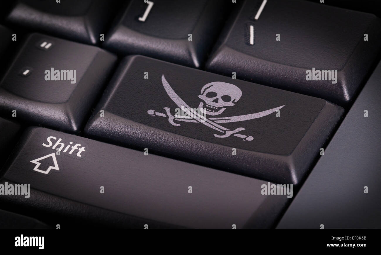 Tastatur-Symbol anklicken, Piraten - Konzept der Strafbarkeit Stockfoto