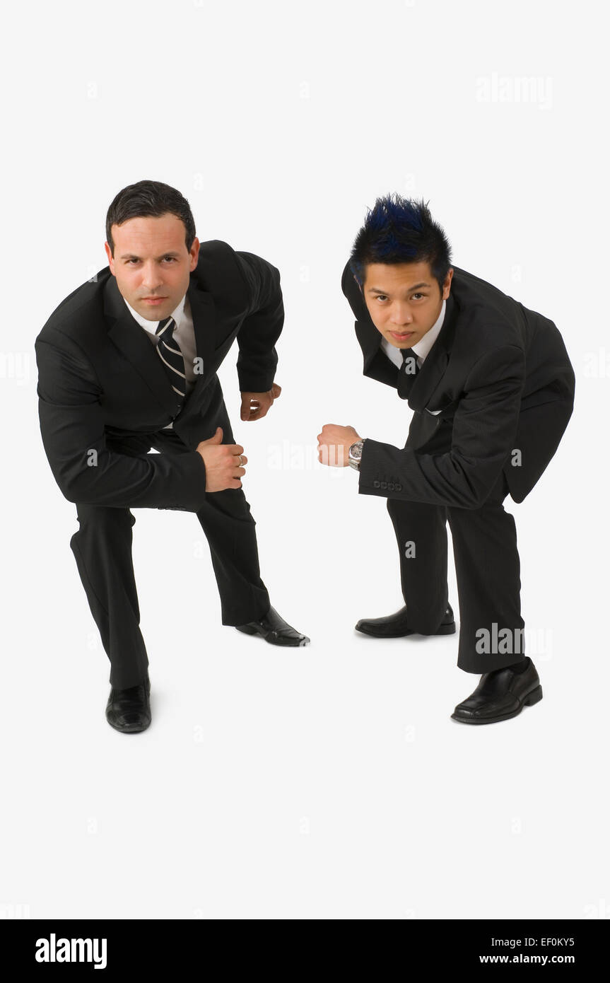 Zwei Geschäftsleute bereit, laufen Stockfoto