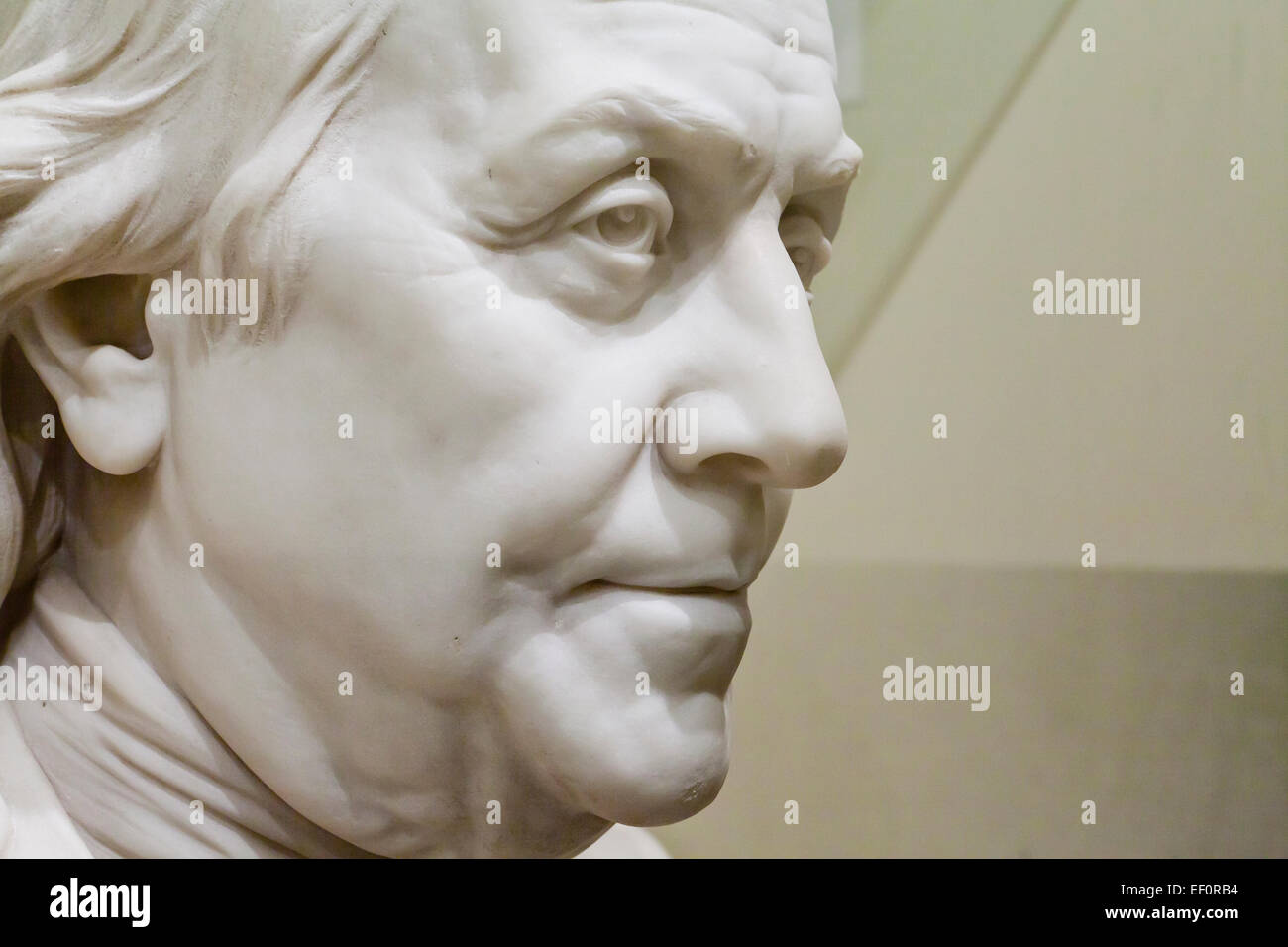Nahaufnahme von Benjamin Franklin Marmorskulptur - USA Stockfoto