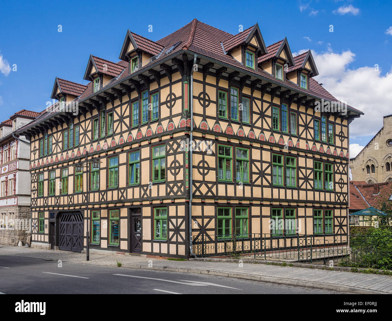 Ein Fachwerk-Haus in Meiningen (Deutschland). Stockfoto