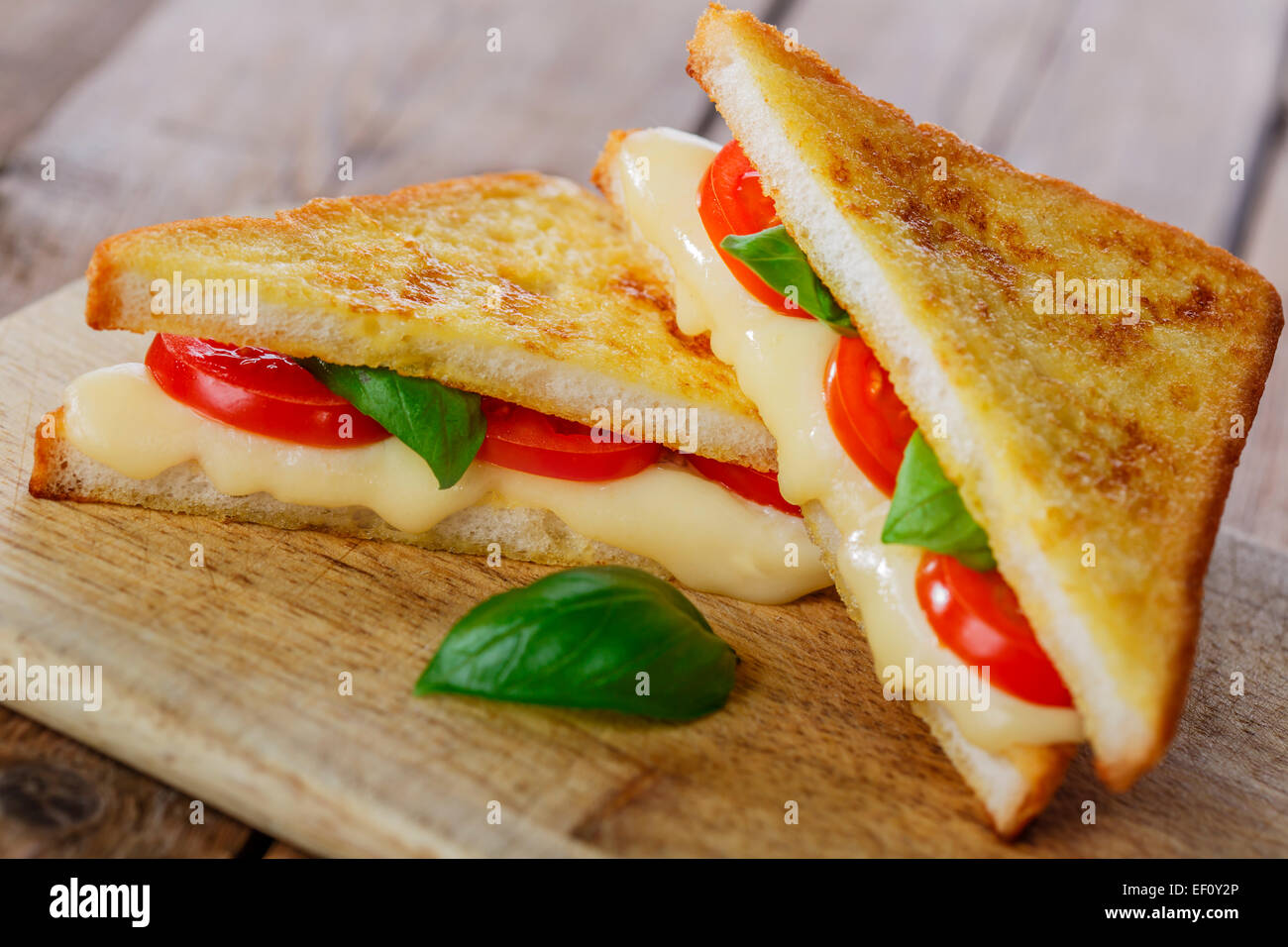 gebratenen Toast Sandwich mit Mozzarella und Kirschtomaten Stockfoto