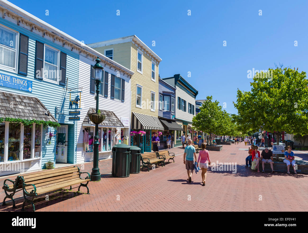 Die Fußgängerzone der Washington Street in der Innenstadt von Cape May, New Jersey, USA Stockfoto