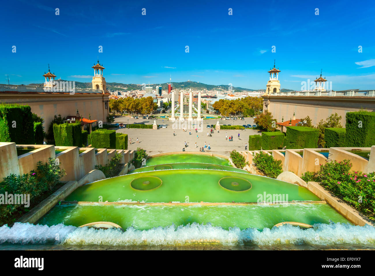 Ansicht von Barcellona vom Montjuic, Spanien Stockfoto