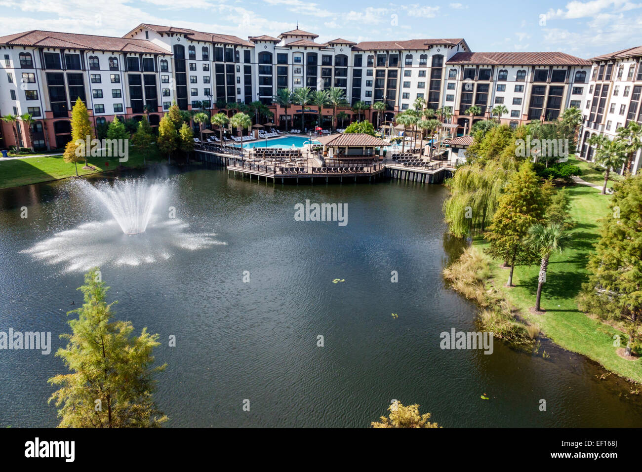 Orlando Florida, International Drive, Sheraton Vistana Villages Resort Villas, Vermietung, Hotel, Brunnen, künstlich angeschaffter See, Grundstück, bewässert mit zurückgewonnenem Wasser Stockfoto