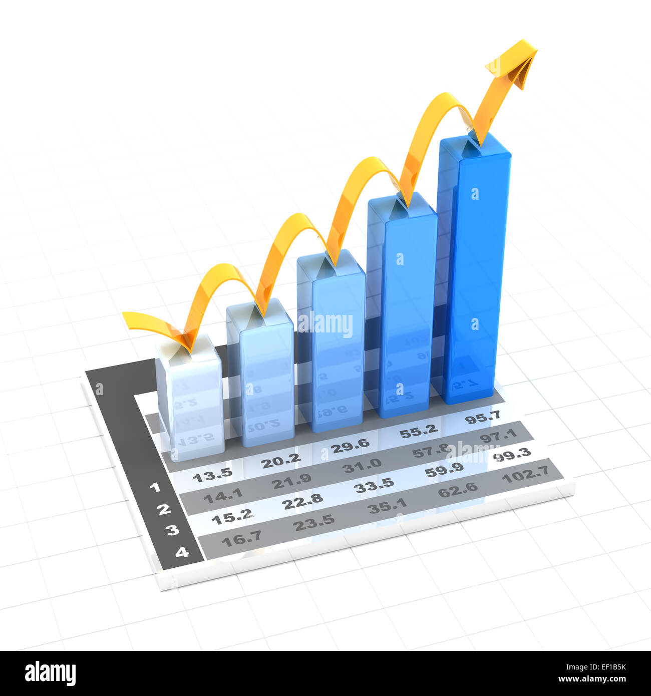 Wachstumsdiagramm mit Daten, 3d Rendern Stockfoto