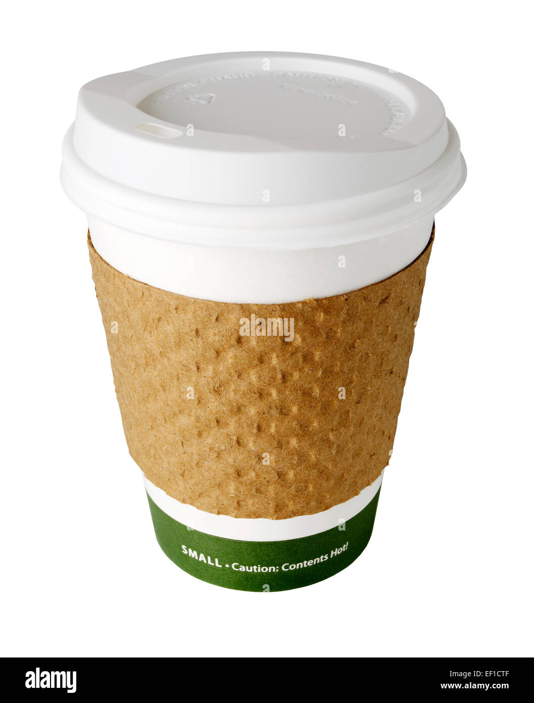 Kultige Papier Take-out-Kaffeetasse auf weißem Hintergrund Stockfoto