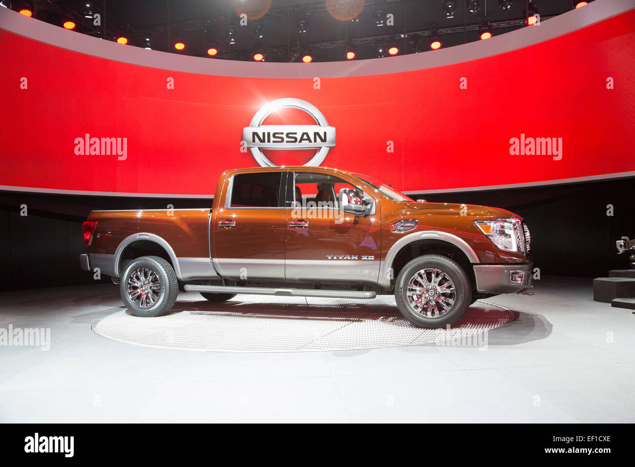 Detroit, Michigan - der Nissan Titan XD LKW auf dem Display auf der North American International Auto Show. Stockfoto