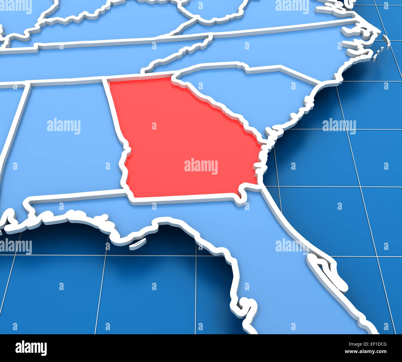 3D Rendering der USA-Karte mit Georgia State hervorgehoben Stockfoto