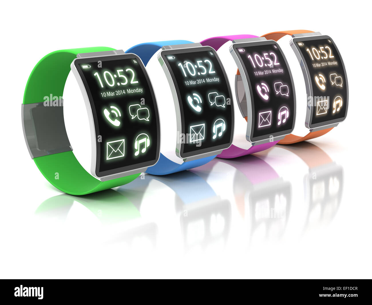 Bunte Smartwatches, 3d render Stockfoto