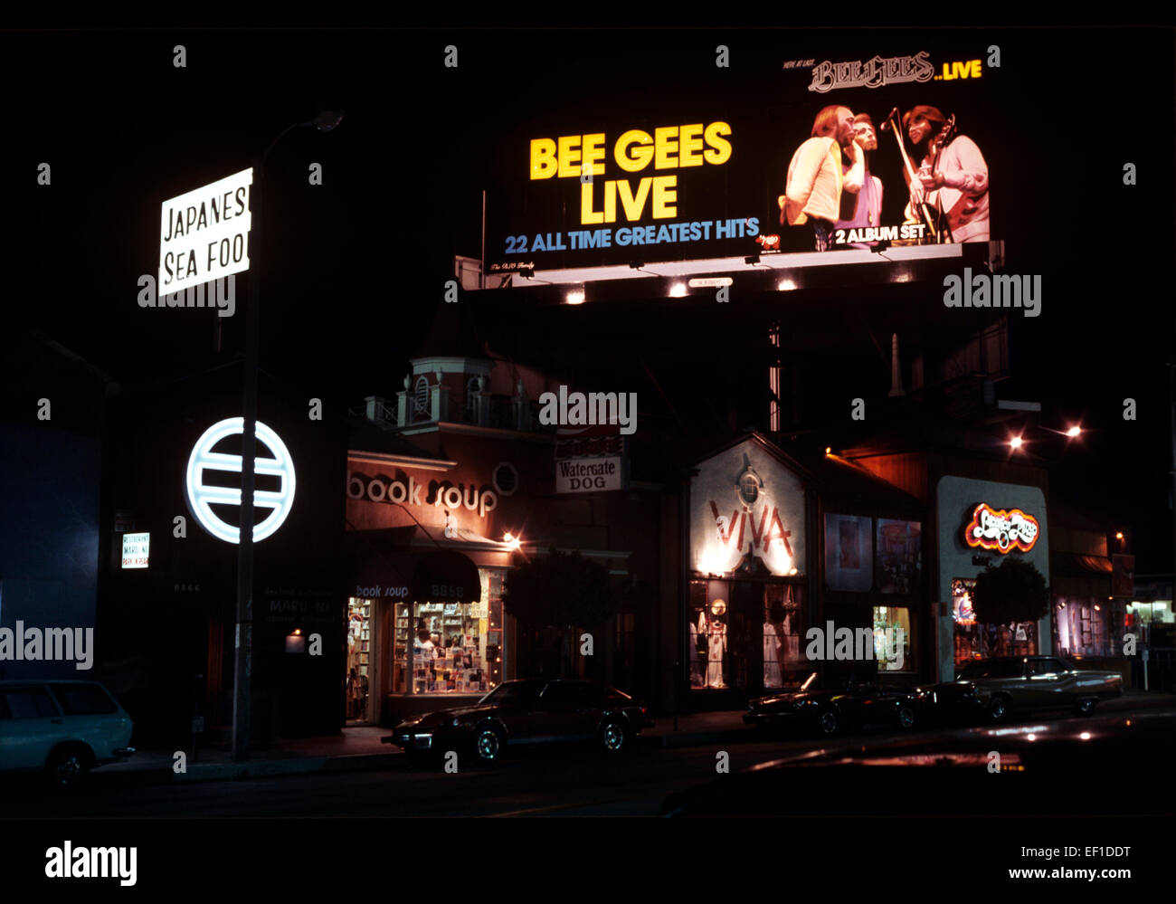Biene Gees Plakatwand am Sunset Strip in Los Angeles, CA Stockfoto