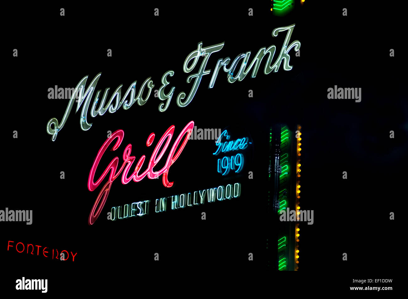 Vintage Leuchtreklame für Musso und Frank Grill am Hollywood Blvd. Stockfoto