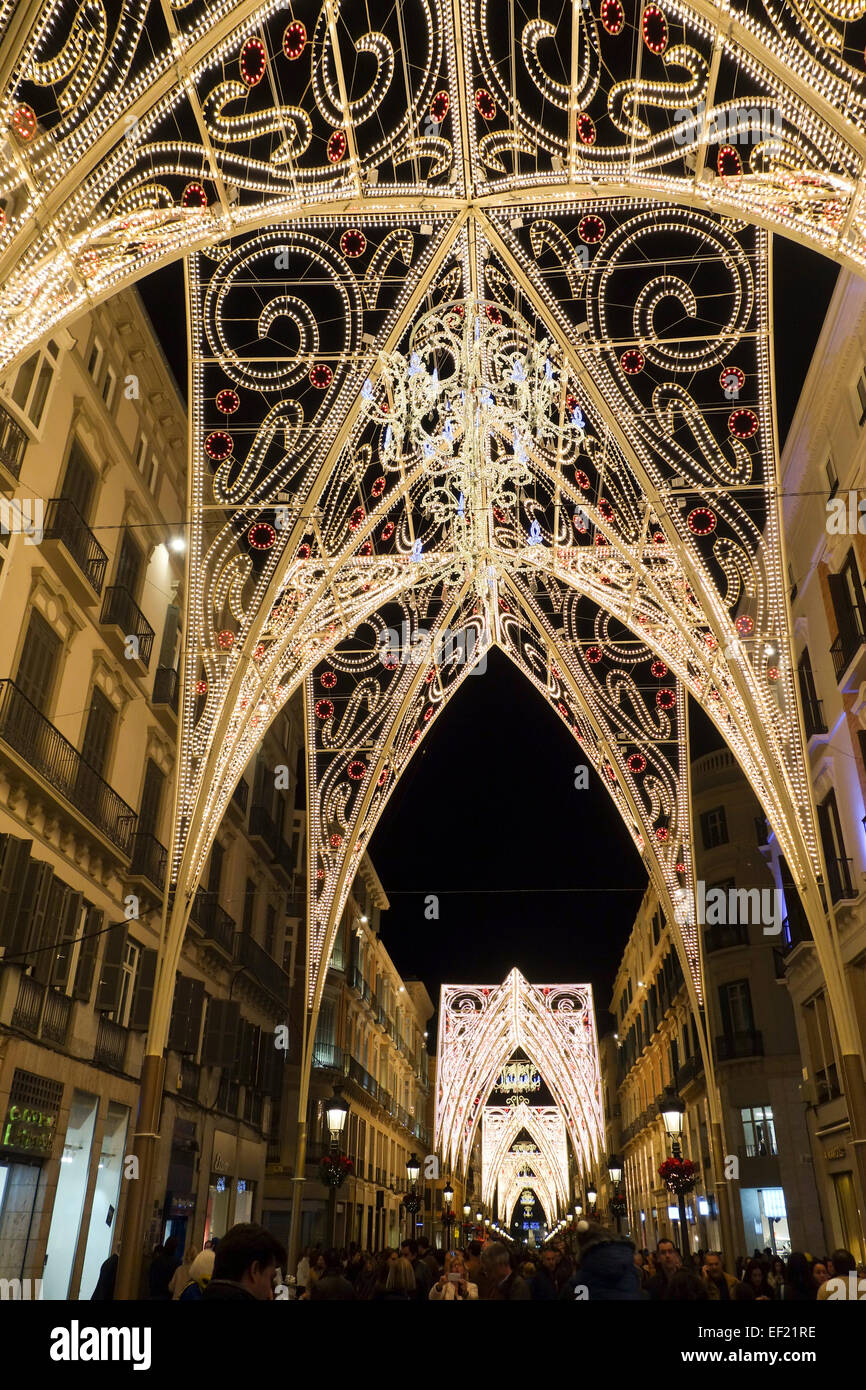 Lichter Weihnachtsdekoration, Málaga, Andalusien, Spanien. Stockfoto