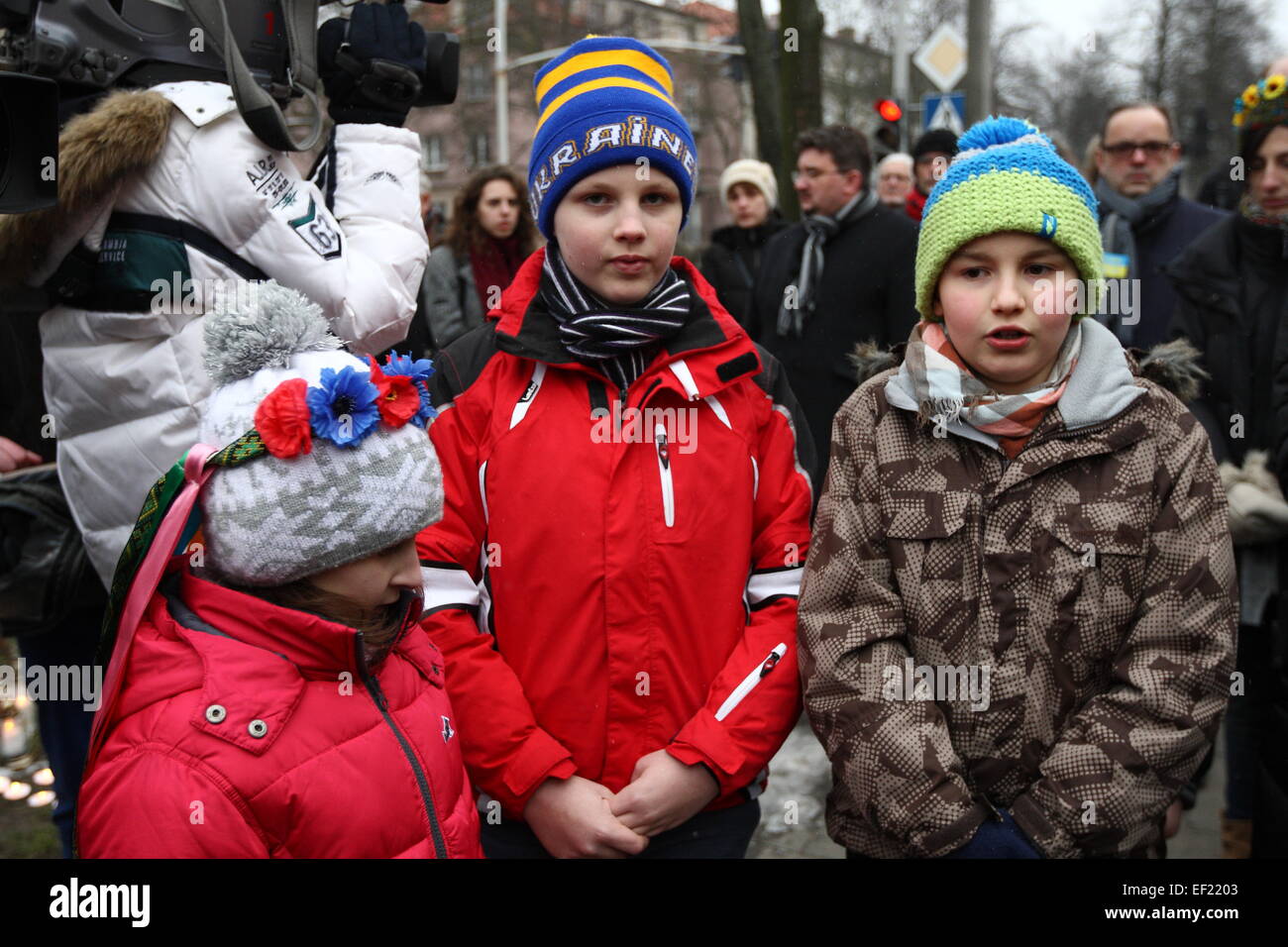 Danzig, Polen. 25. Januar 2015. Ukrainischen Konsulat in Gdansk. Ukrainer Leben in Danzig rally, um Bürger von Mariupol in der Ostukraine, nach dem pro-russischen Separatisten Artillerie Angriff 30 Menschen töten zu unterstützen. Bildnachweis: Michal Fludra/Alamy Live-Nachrichten Stockfoto