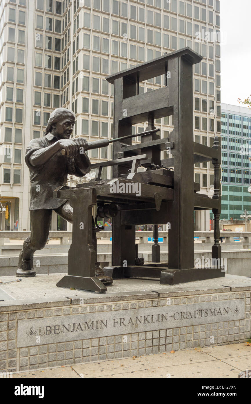 Benjamin Franklin Craftsman Skulptur in Philadelphia PA Stockfoto